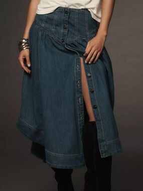 NWOT Anthropologie Pilcro Basque-Waist Denim Midi Skirt, cotton, size 8